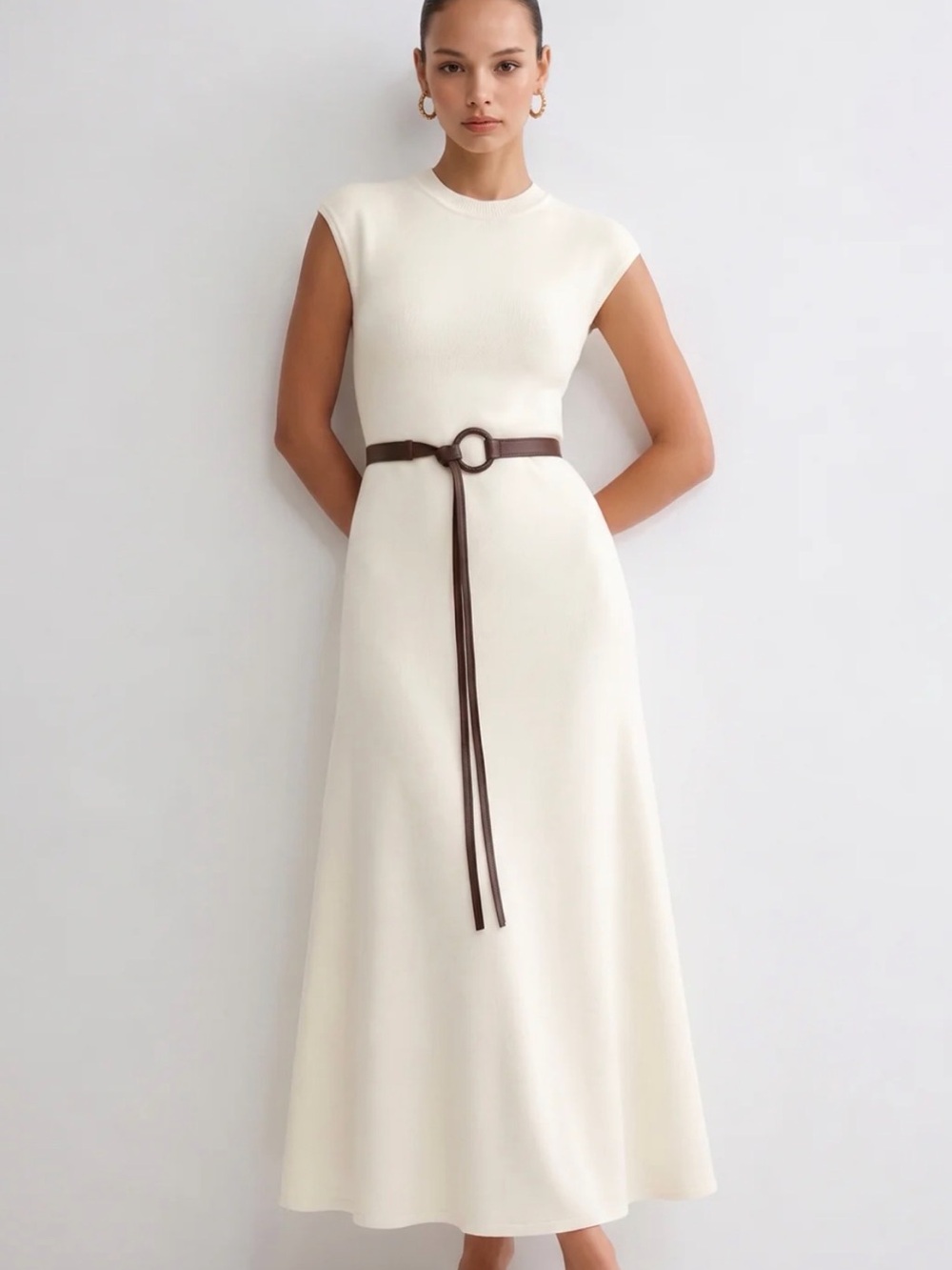 Sleeveless Knit Belted Maxi Dress